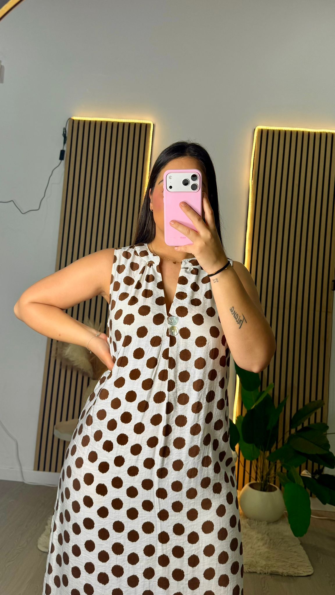 Vestido lino lunares marrón