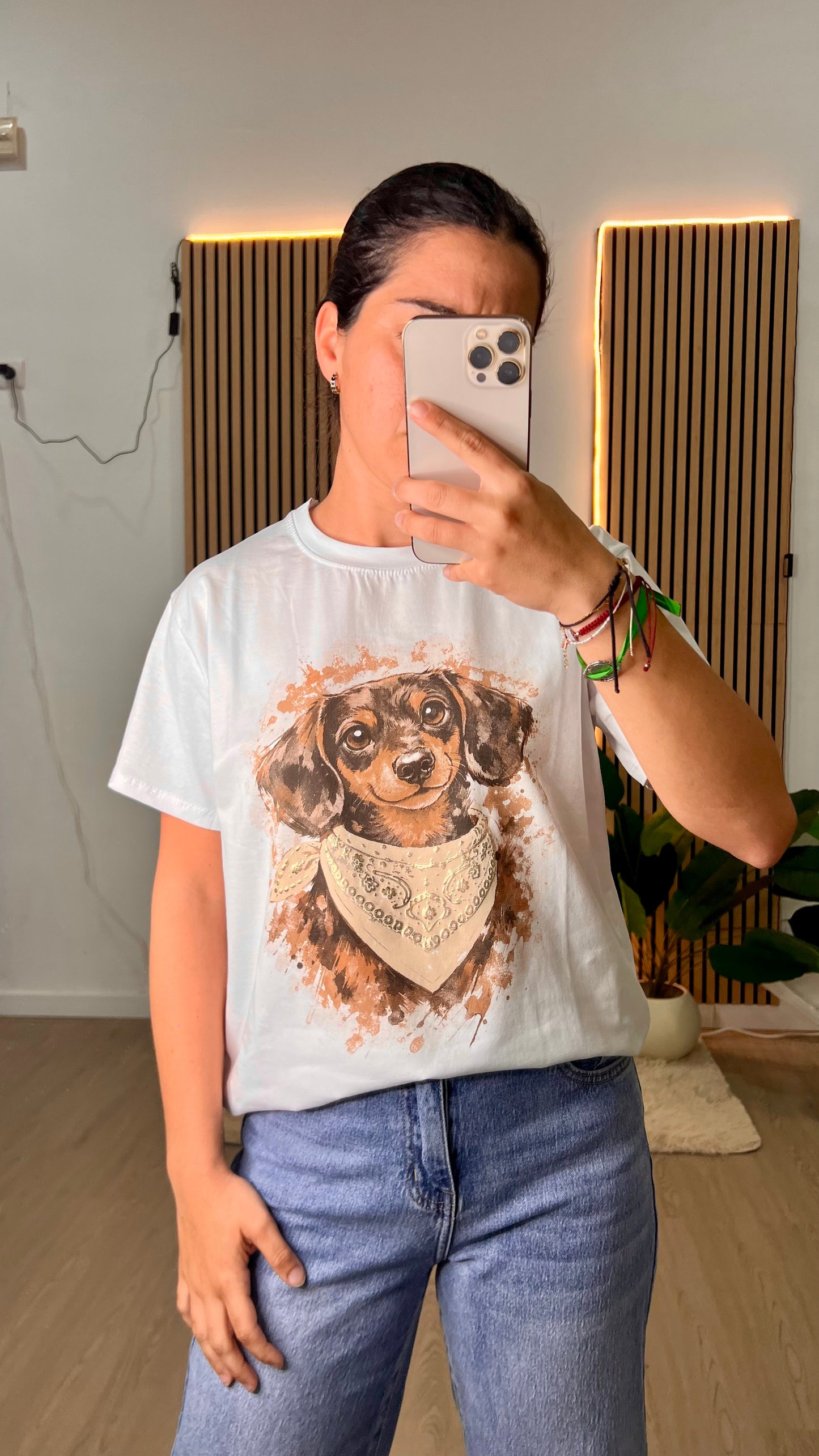 Camiseta perro beige