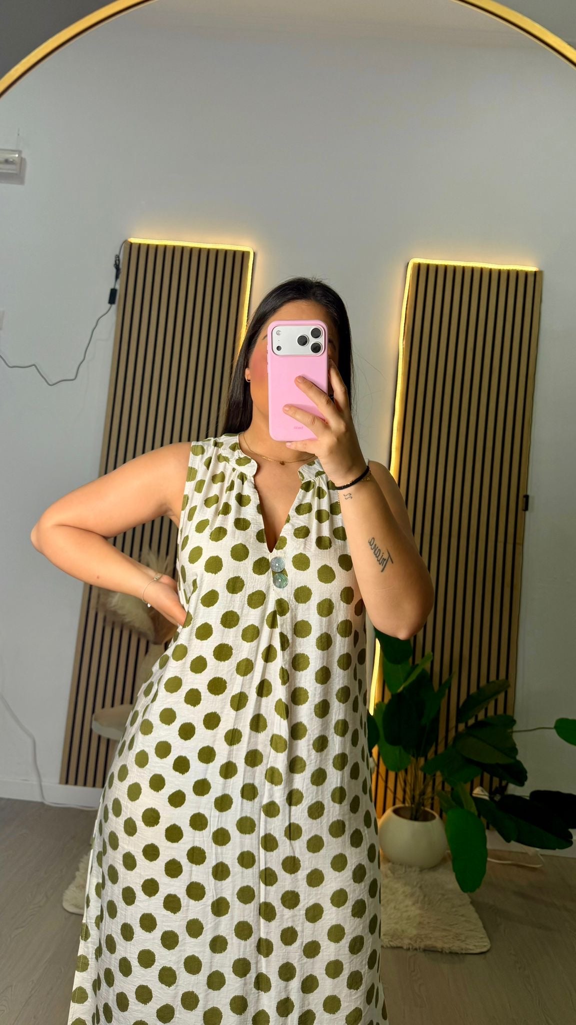 Vestido lino lunares verde