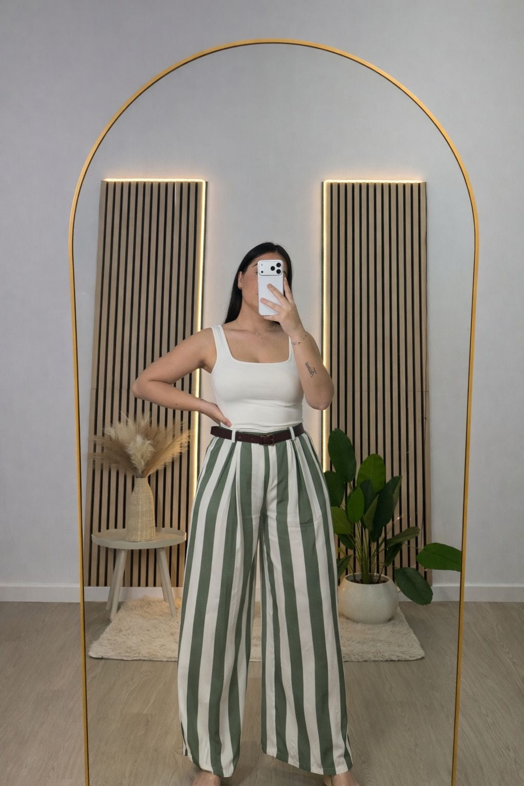Pantalón rayas verde y beige