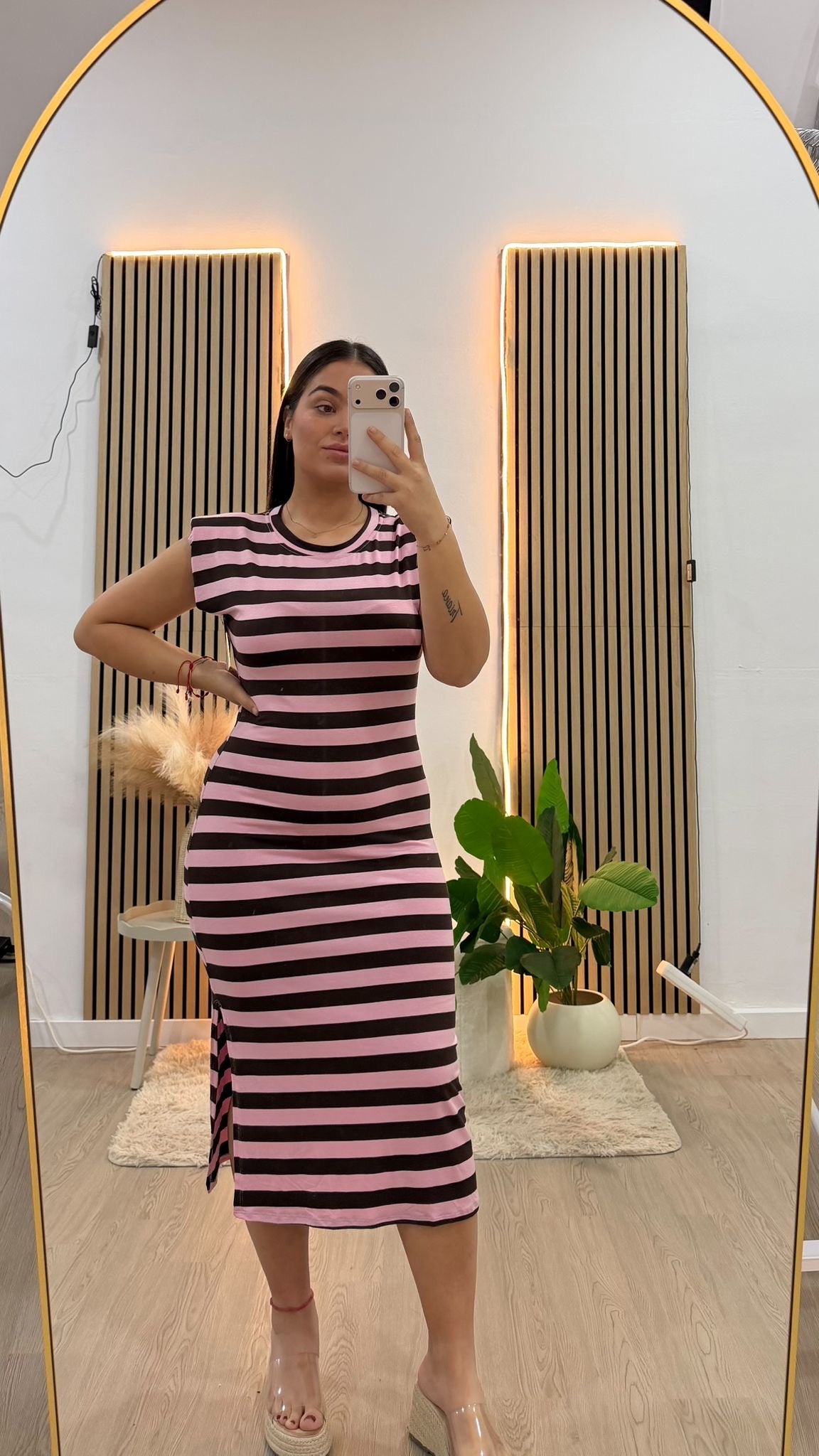 Vestido rayas rosa y chocolate