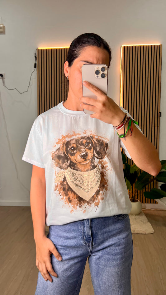 Camiseta perro beige