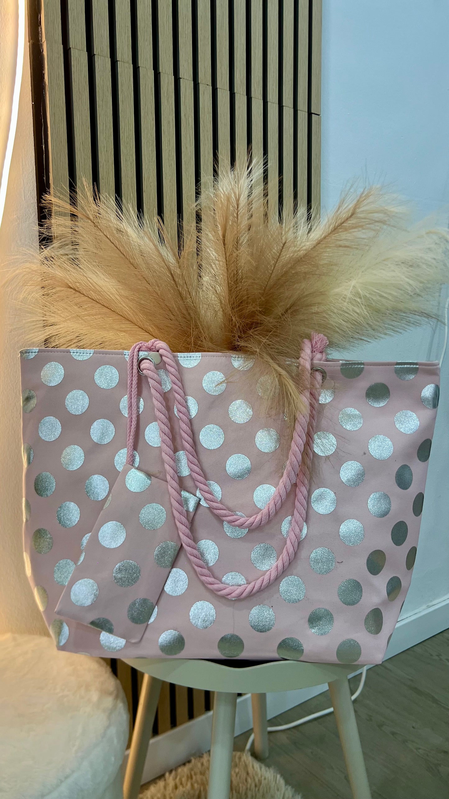 Bolso lunares rosa y plata