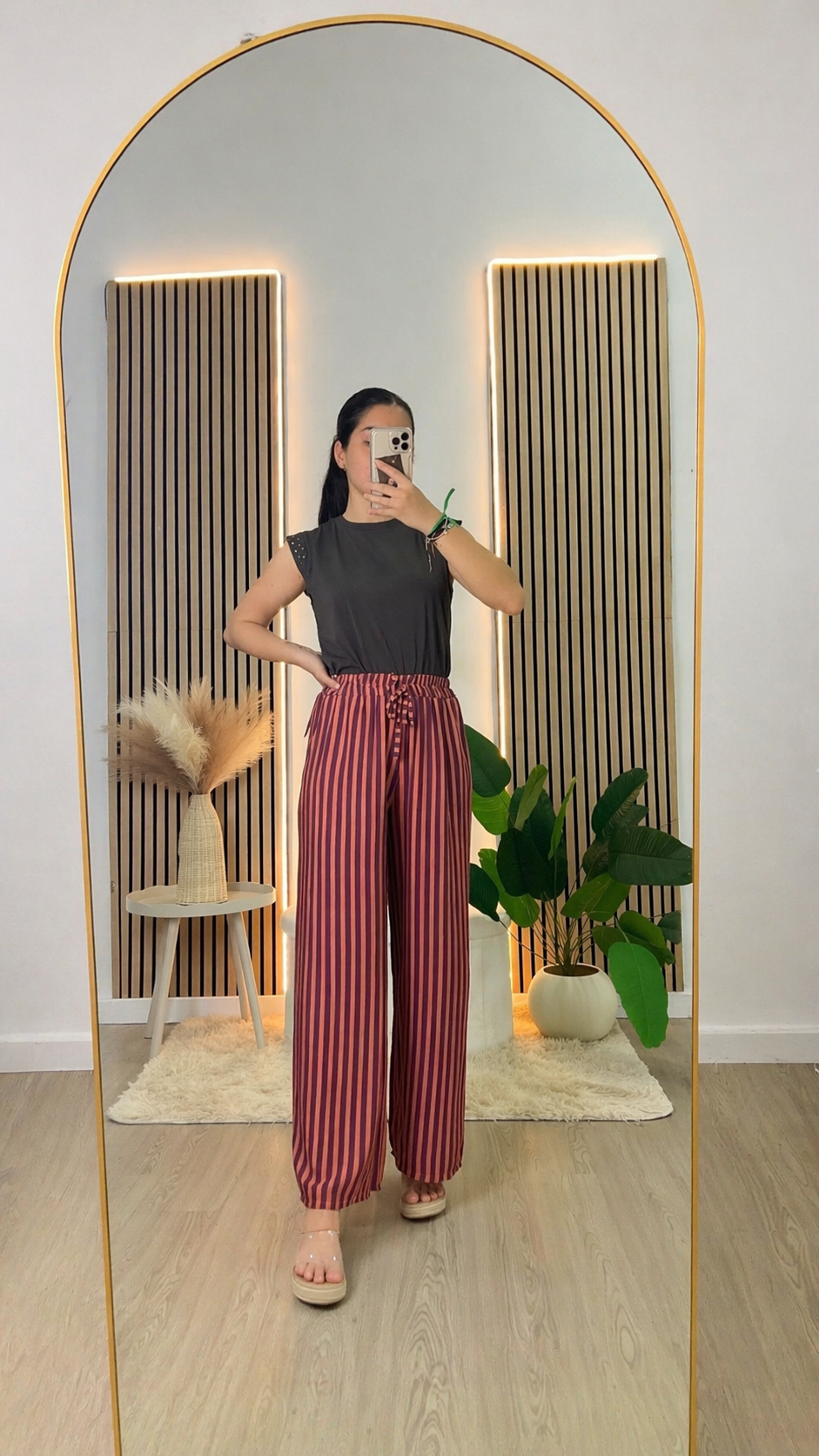 Pantalón rayas teja