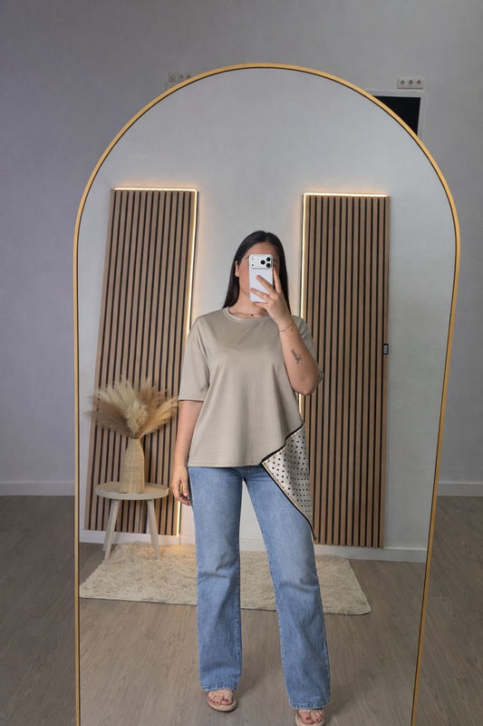 Camiseta pañuelo lunares taupe curvy