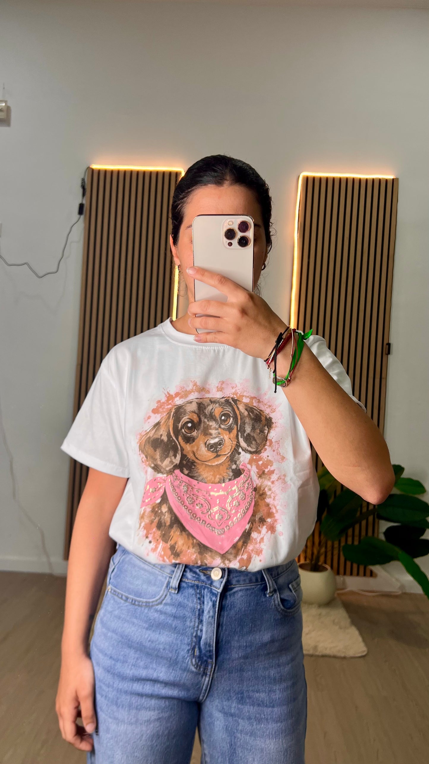 Camiseta perro pañuelo rosa