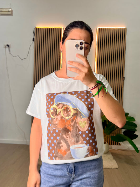 Camiseta perro lunares y café