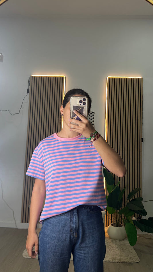 Camiseta rayas rosa y celeste