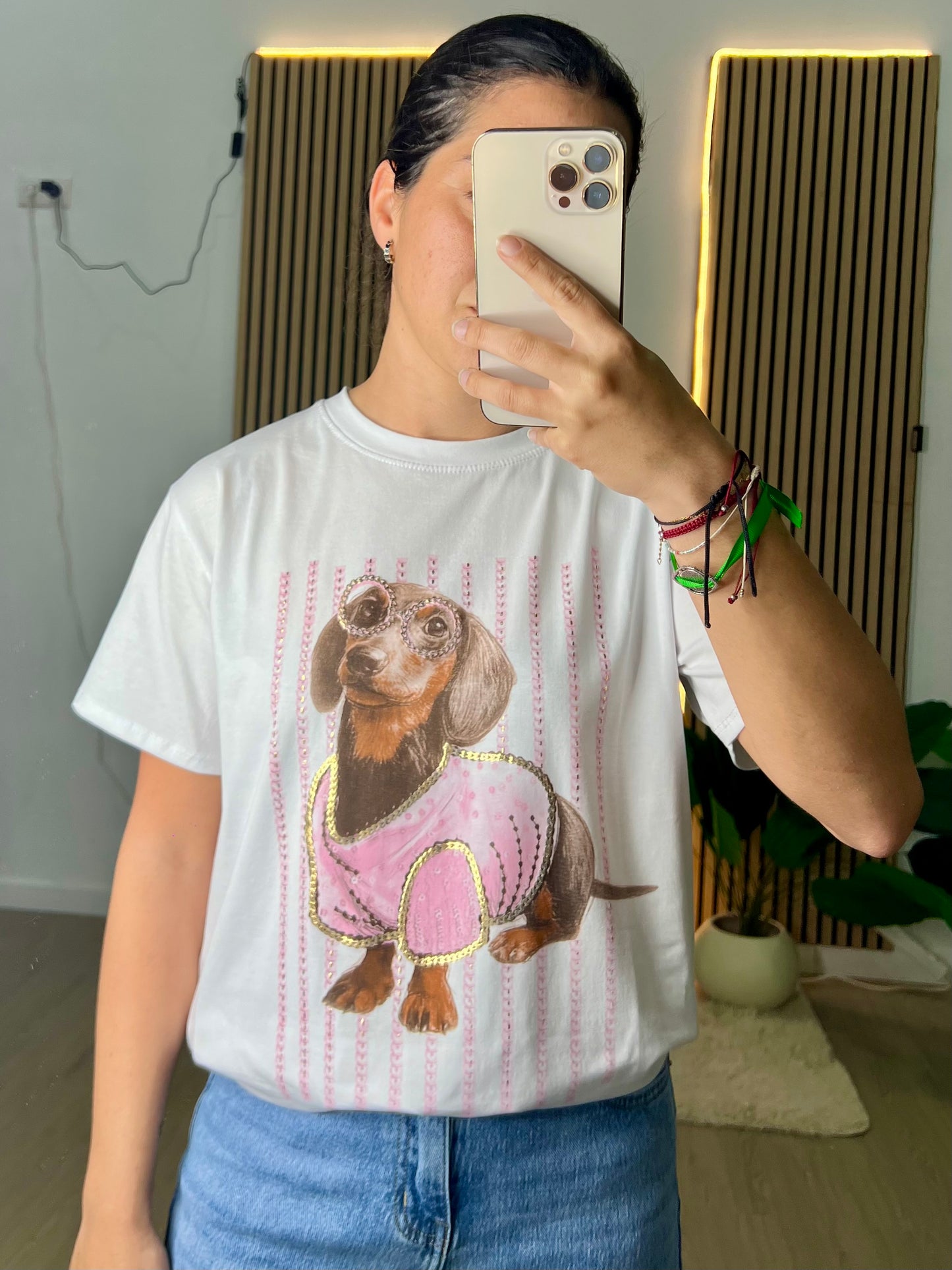 Camiseta perro jersey rosa